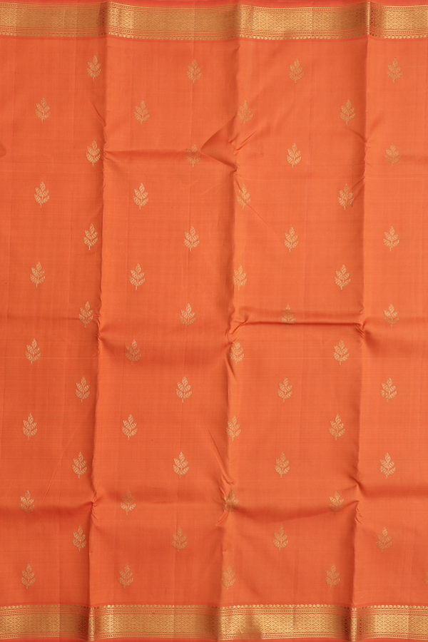 Kanchipuram Silk Saree In Orange With Leaf Buttas