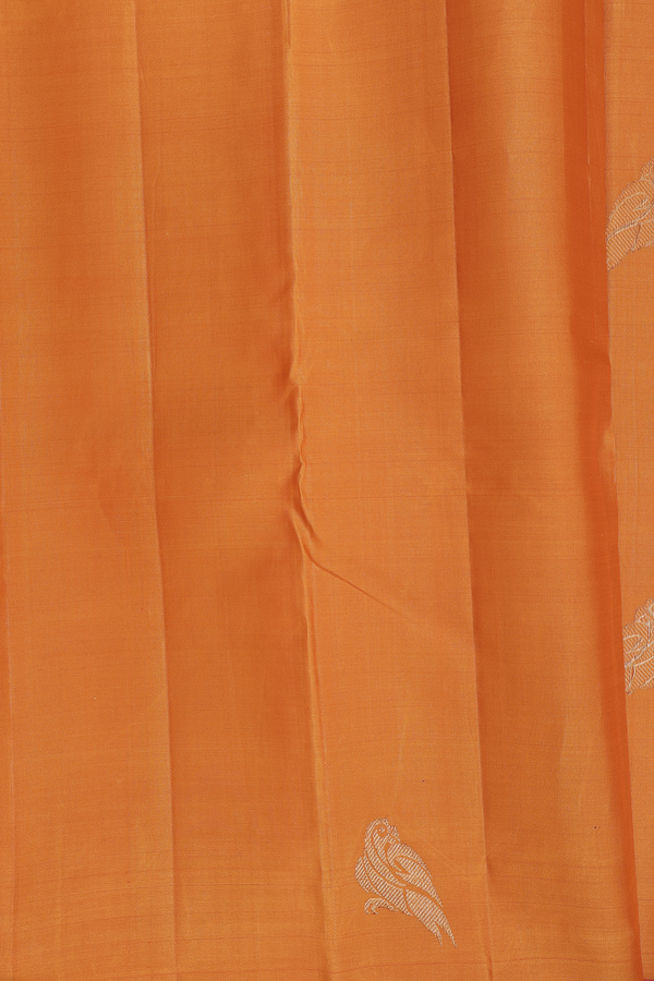 Kanchipuram Silk Saree In Royal Orange With Parrot Motifs