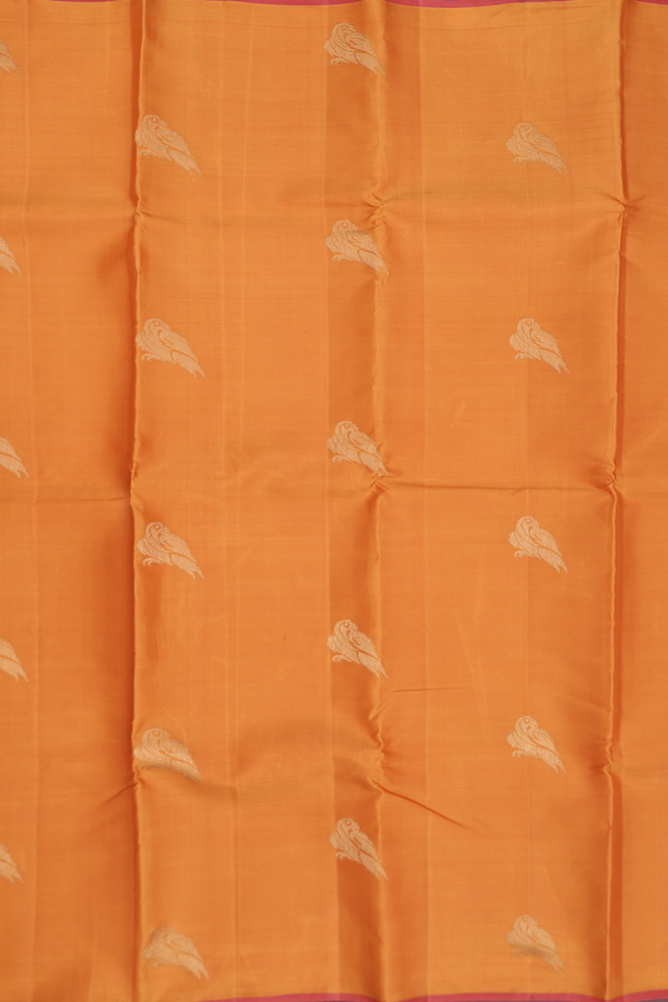 Kanchipuram Silk Saree In Royal Orange With Parrot Motifs