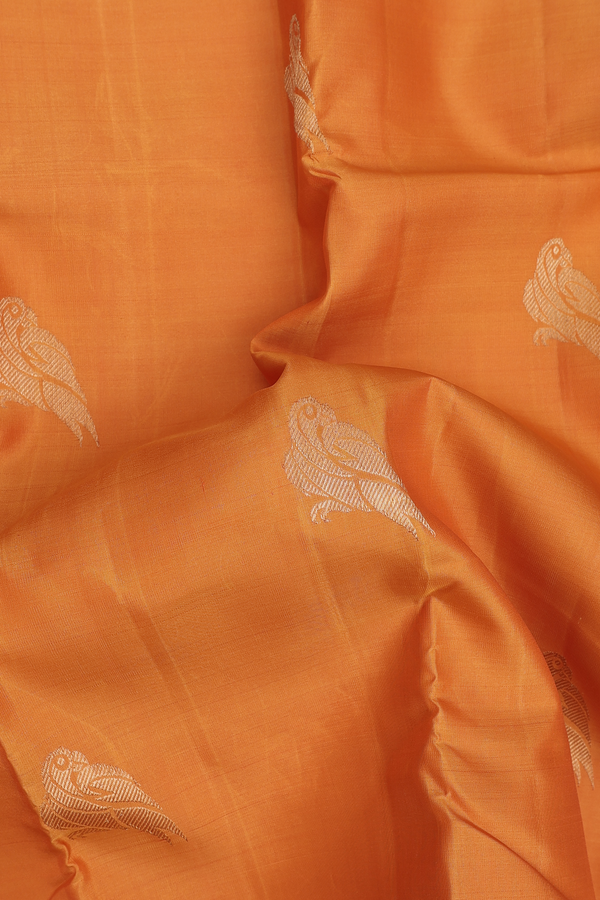 Kanchipuram Silk Saree In Royal Orange With Parrot Motifs