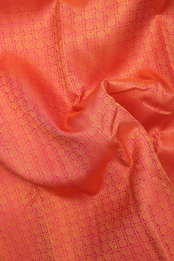 Kanchipuram Silk Saree In Orange With Jacquard Pattern