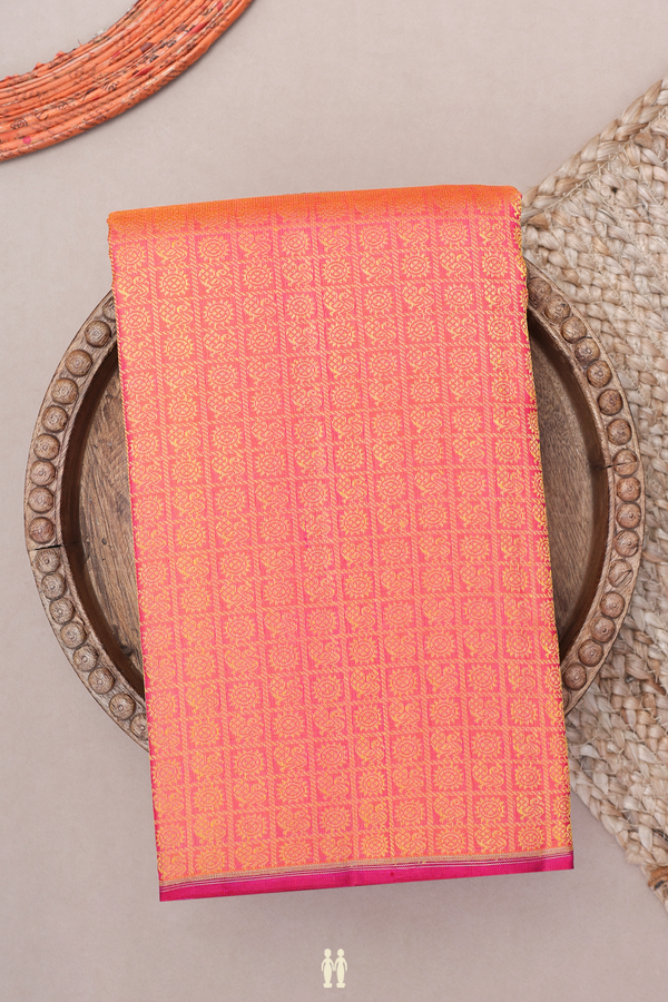 Kanchipuram Silk Saree In Orange With Jacquard Pattern