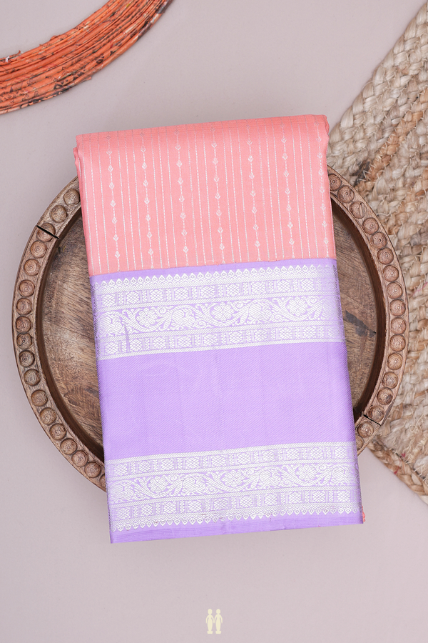 Kanchipuram Silk Saree In Orange With Stripes Design