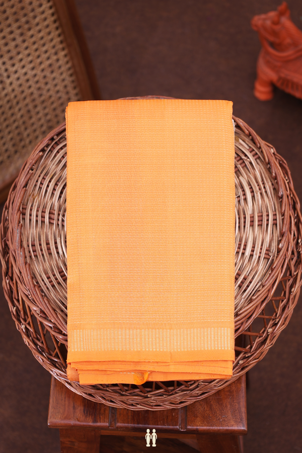 Kanchipuram Silk Saree In Orange With Stripes Design