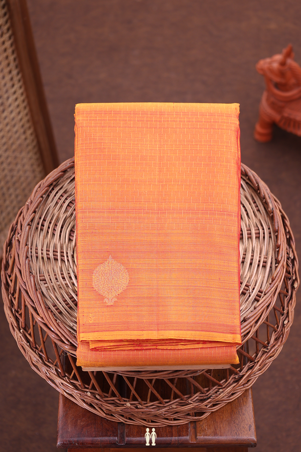 Kanchipuram Silk Saree In Orange With Stripes Design