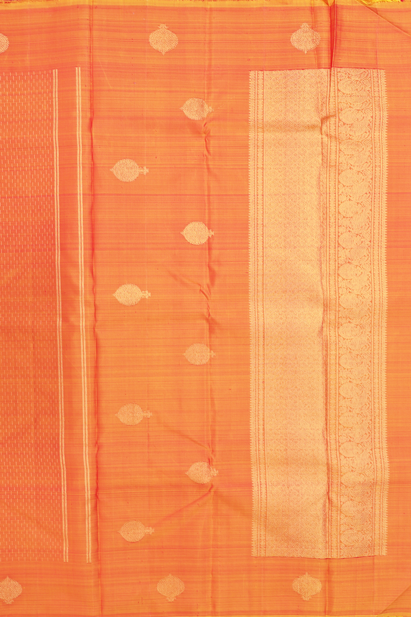 Kanchipuram Silk Saree In Orange With Stripes Design