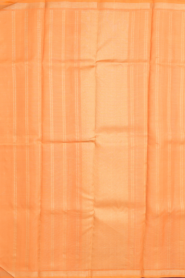 Kanchipuram Silk Saree In Orange With Stripes Design