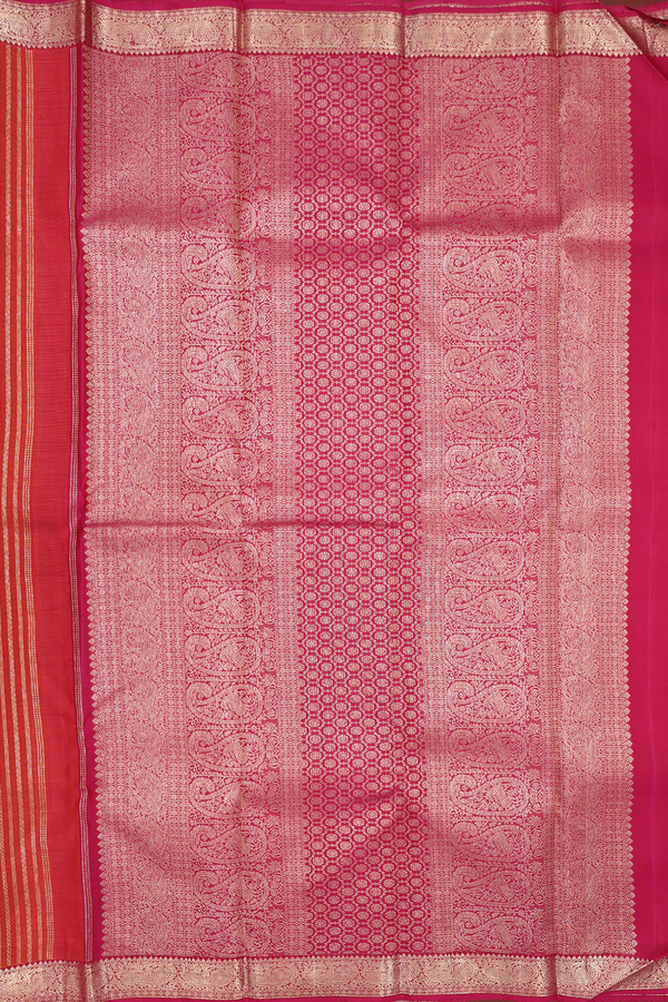 Kanchipuram Silk Saree In Orange With Stripes Design