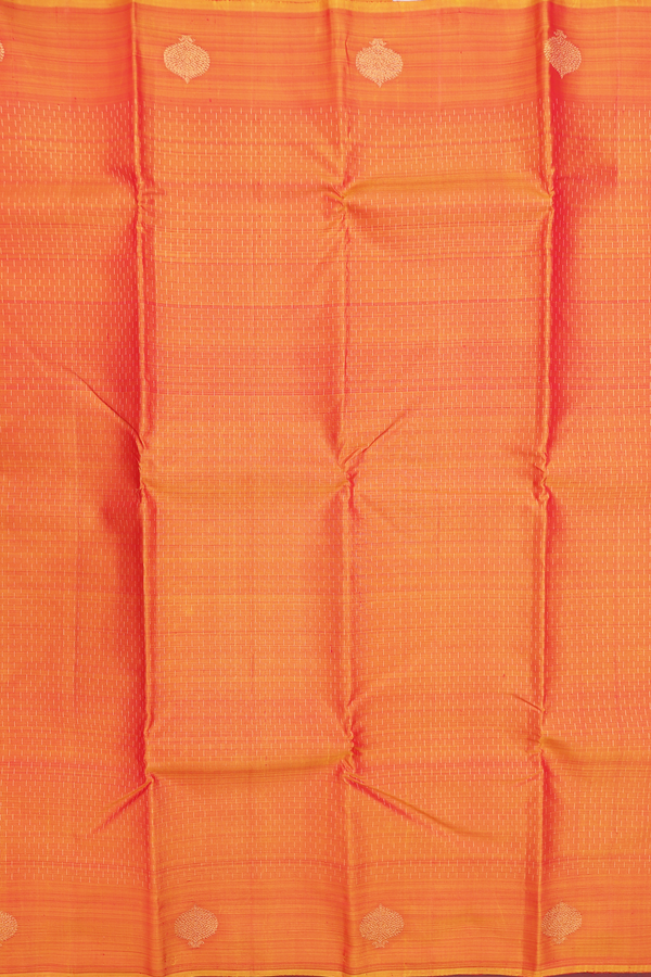 Kanchipuram Silk Saree In Orange With Stripes Design