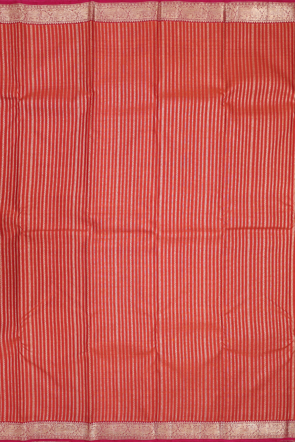 Kanchipuram Silk Saree In Orange With Stripes Design
