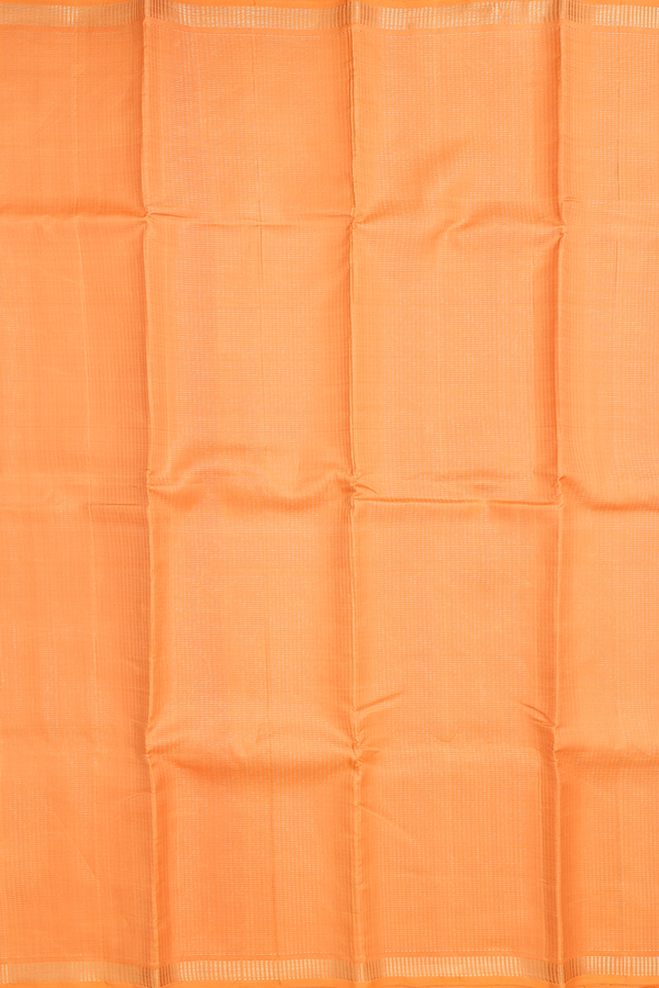 Kanchipuram Silk Saree In Orange With Stripes Design