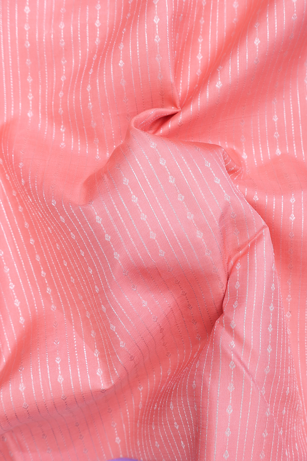 Kanchipuram Silk Saree In Orange With Stripes Design