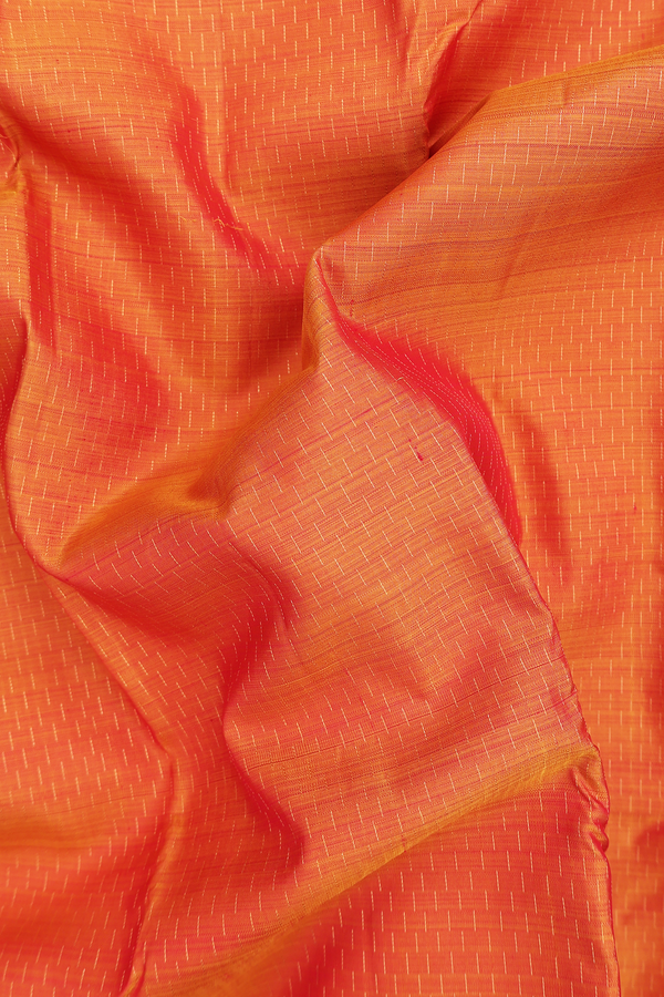 Kanchipuram Silk Saree In Orange With Stripes Design