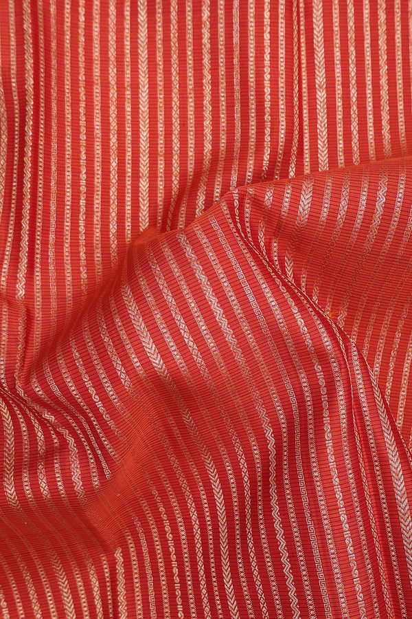 Kanchipuram Silk Saree In Orange With Stripes Design