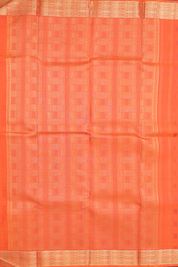 Kanchipuram Silk Saree In Orange With Threadwork Buttas