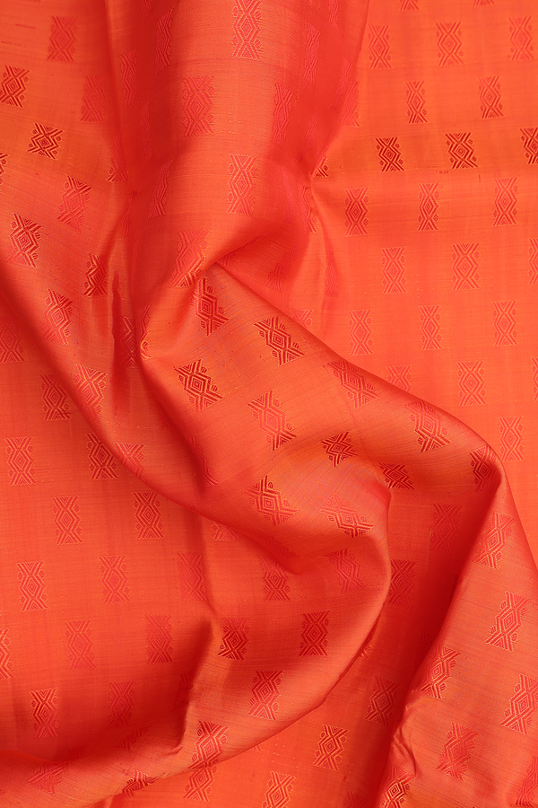 Kanchipuram Silk Saree In Orange With Threadwork Buttas