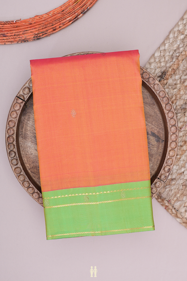 Kanchipuram Silk Saree In Orange With Zari Buttas