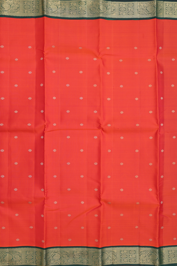 Kanchipuram Silk Saree In Orange With Zari Buttas