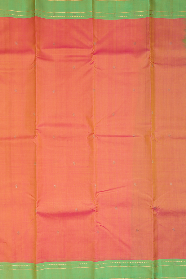 Kanchipuram Silk Saree In Orange With Zari Buttas