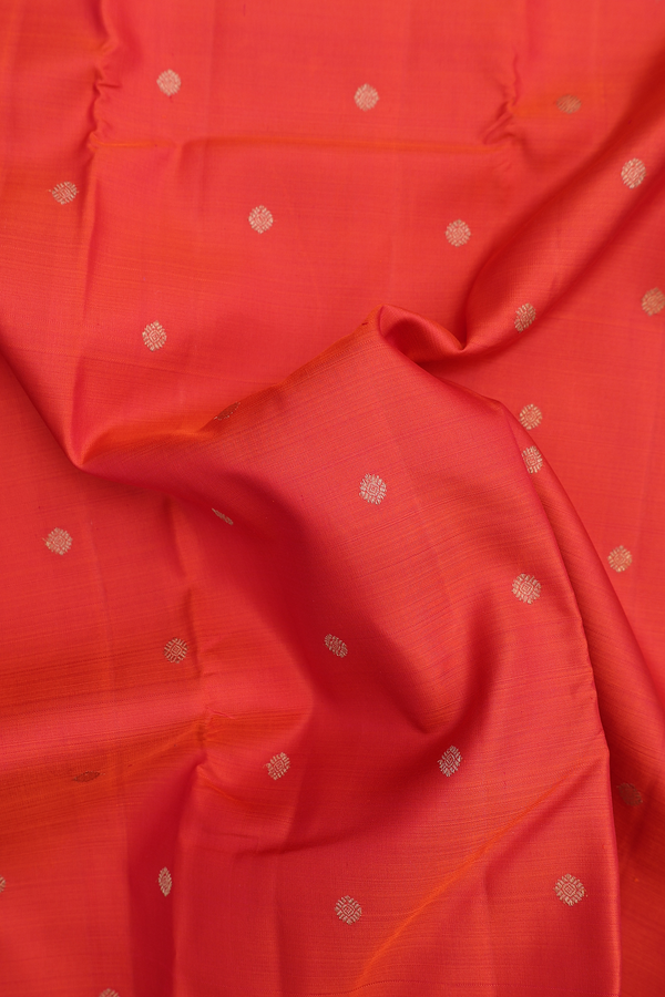 Kanchipuram Silk Saree In Orange With Zari Buttas