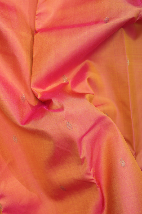 Kanchipuram Silk Saree In Orange With Zari Buttas