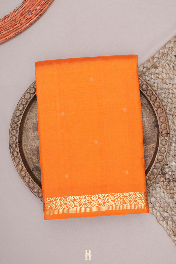 Kanchipuram Silk Saree In Orange With Zari Buttis