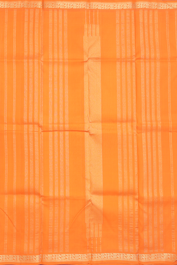 Kanchipuram Silk Saree In Orange With Zari Buttis