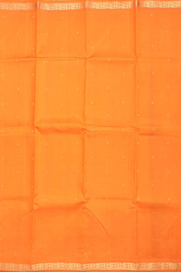 Kanchipuram Silk Saree In Orange With Zari Buttis