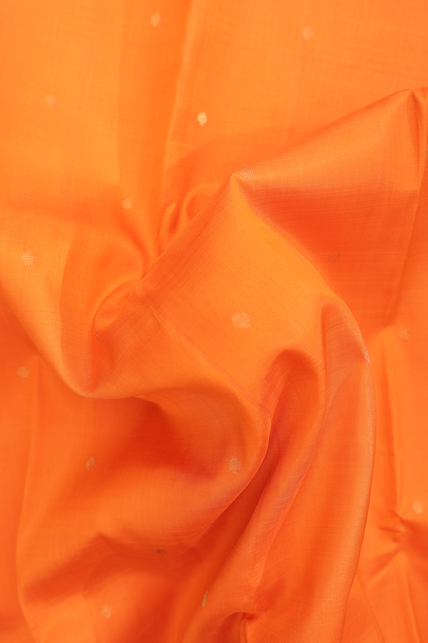 Kanchipuram Silk Saree In Orange With Zari Buttis