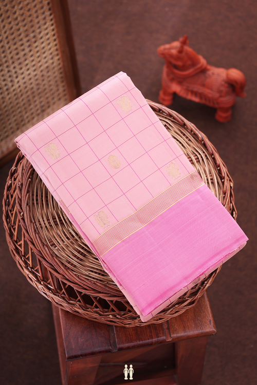Kanchipuram Silk Saree In Orchid Pink With Checks Design