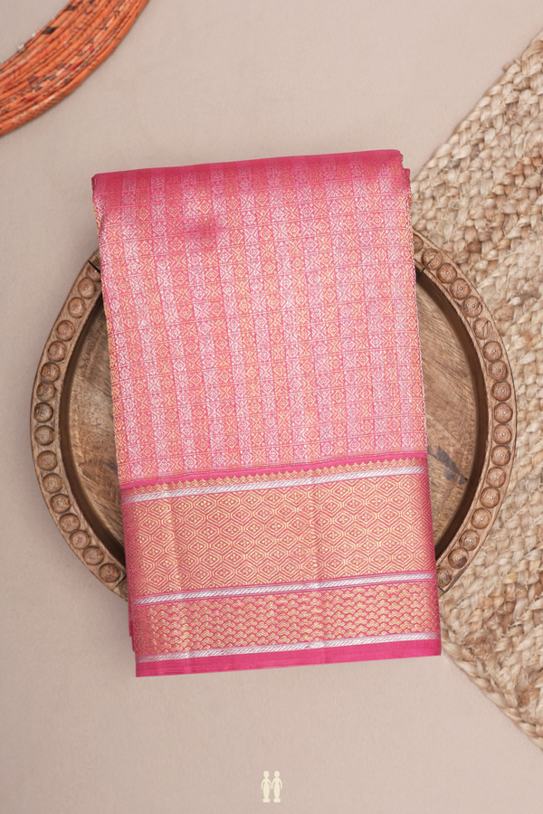 Kanchipuram Silk Saree In Orchid Pink With Checks Design