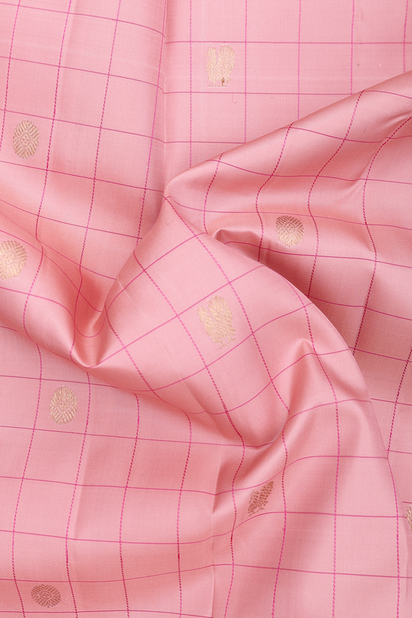 Kanchipuram Silk Saree In Orchid Pink With Checks Design