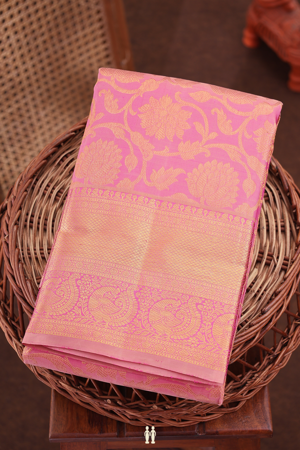 Kanchipuram Silk Saree In Orchid Pink With Floral Design