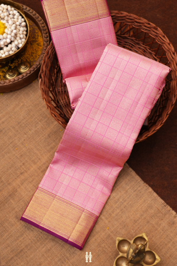 Kanchipuram Silk Saree In Orchid Pink With Square Buttas