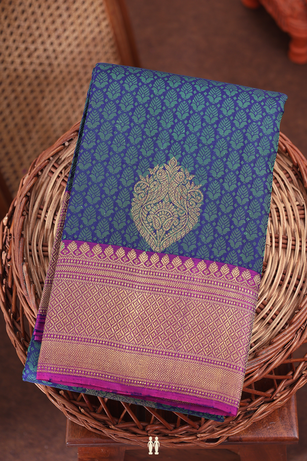 Kanchipuram Silk Saree In Oxford Blue With Jacquard Pattern
