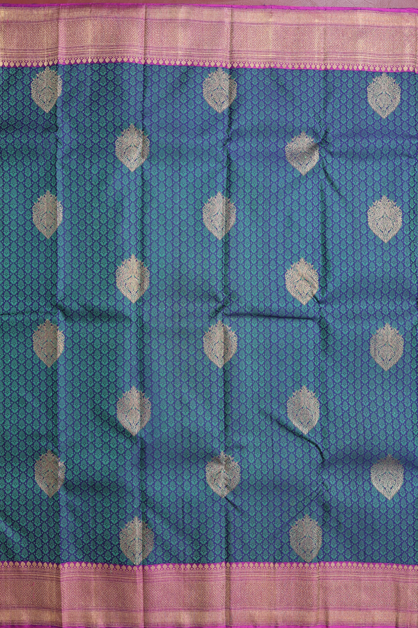 Kanchipuram Silk Saree In Oxford Blue With Jacquard Pattern