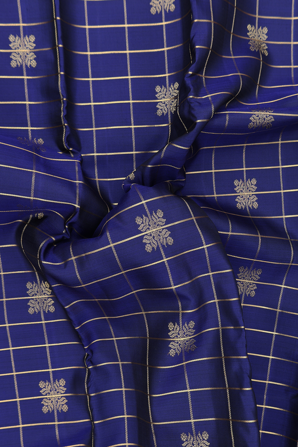 Kanchipuram Silk Saree In Oxford Blue With Checks Design