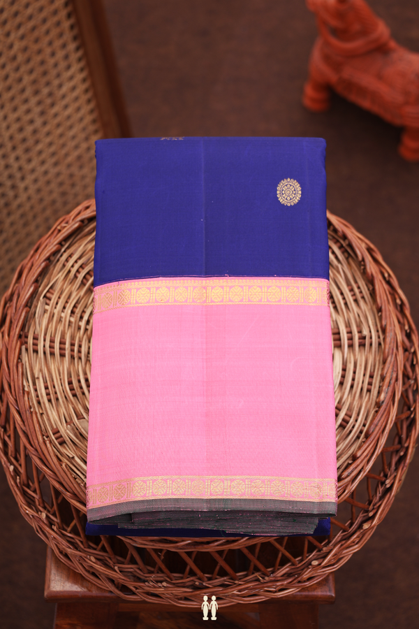 Kanchipuram Silk Saree In Oxford Blue With Peacock Buttas