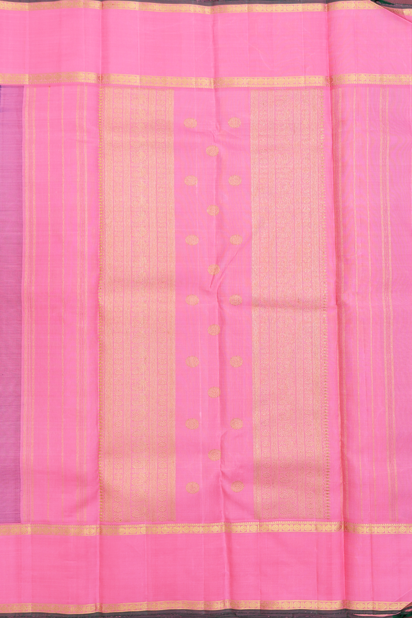 Kanchipuram Silk Saree In Oxford Blue With Peacock Buttas