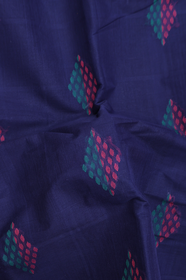 Kanchi Cotton Saree In Oxford Blue With Threadwork Buttas