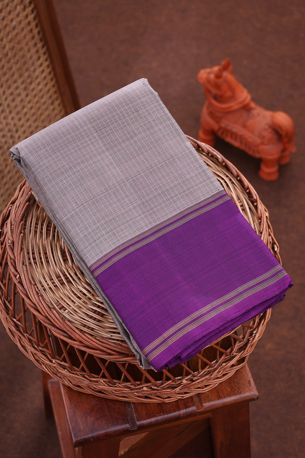 Kanchipuram Silk Saree In Oxford Brown With Checks Design