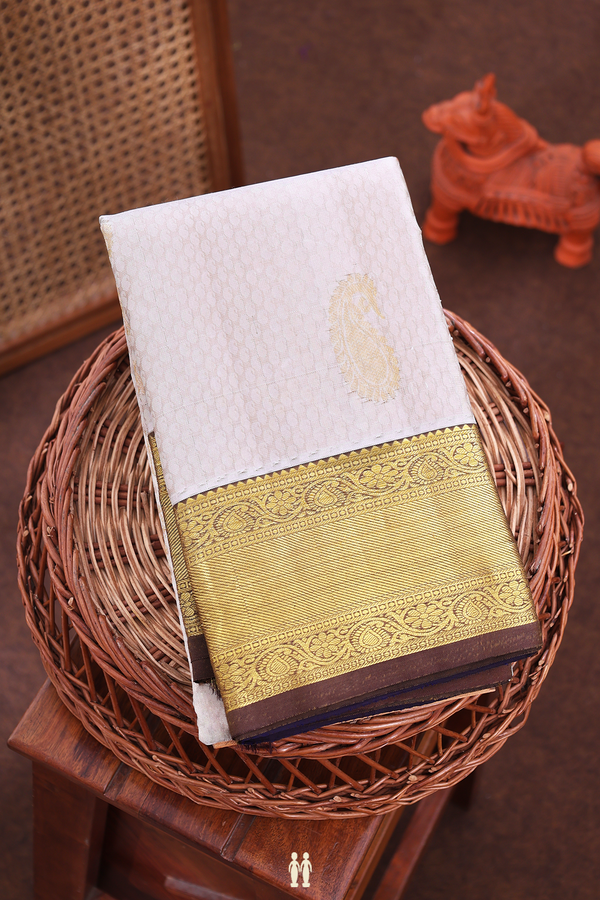 Kanchipuram Silk Saree In Pale Brown With Jacquard Pattern