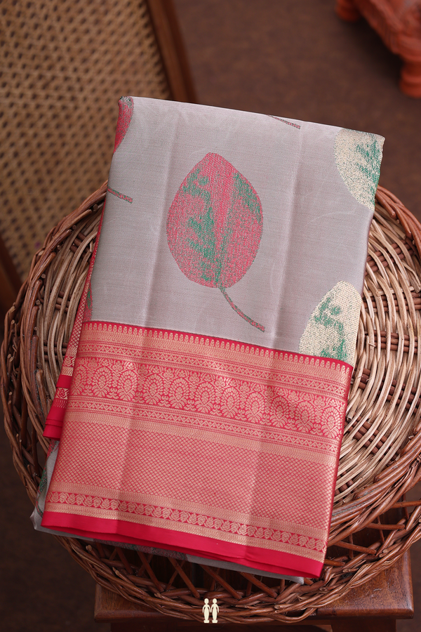 Kanchipuram Silk Saree In Pale Brown With Leaf Design