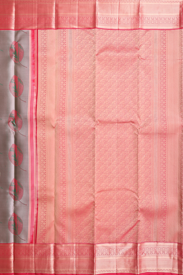 Kanchipuram Silk Saree In Pale Brown With Leaf Design