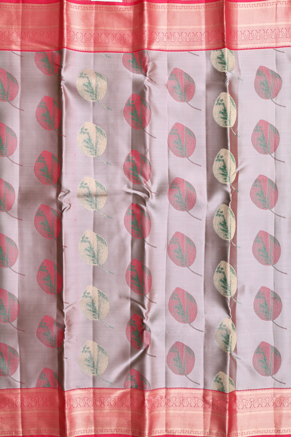Kanchipuram Silk Saree In Pale Brown With Leaf Design
