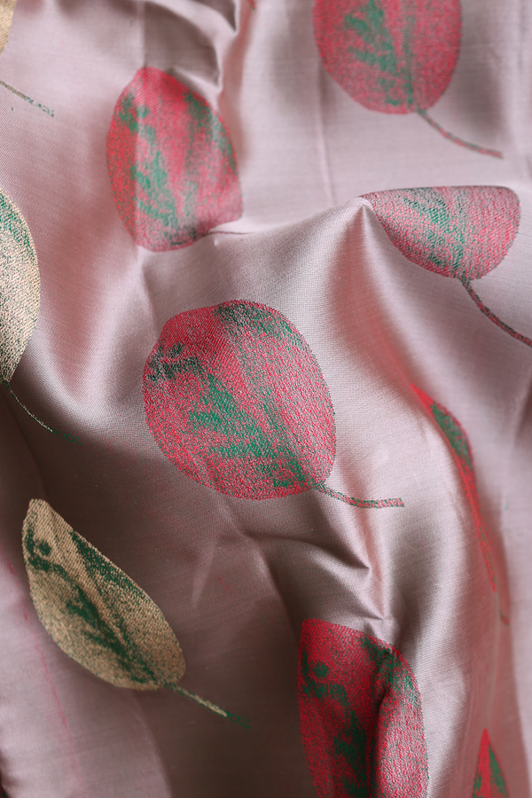 Kanchipuram Silk Saree In Pale Brown With Leaf Design