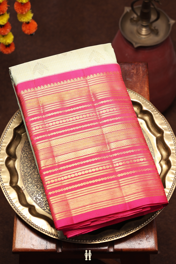 Kanchipuram Silk Saree In Pale Green Stripes Along Buttas