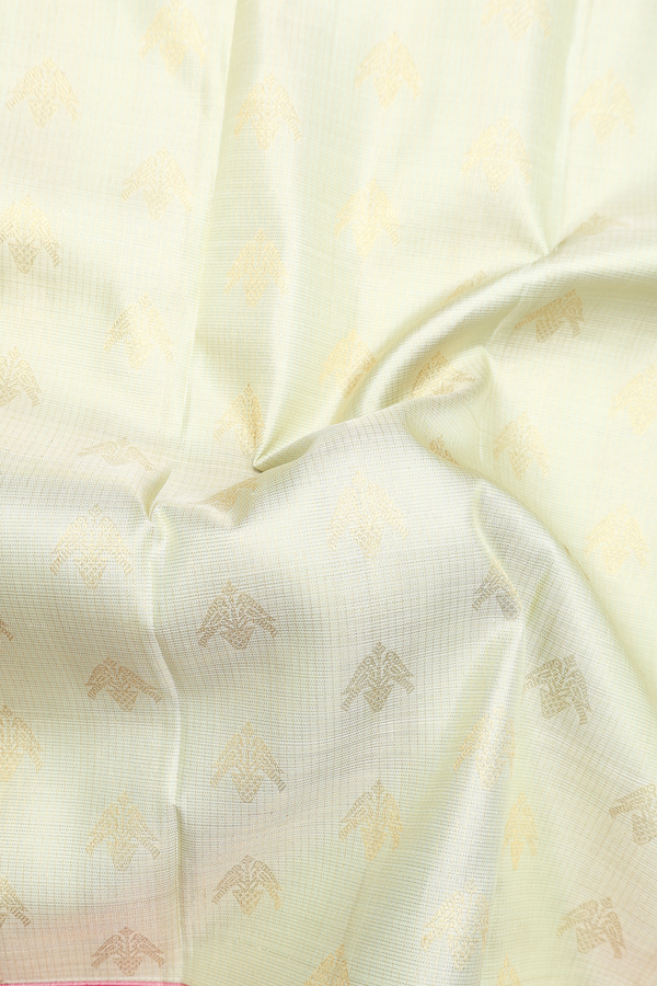 Kanchipuram Silk Saree In Pale Green Stripes Along Buttas