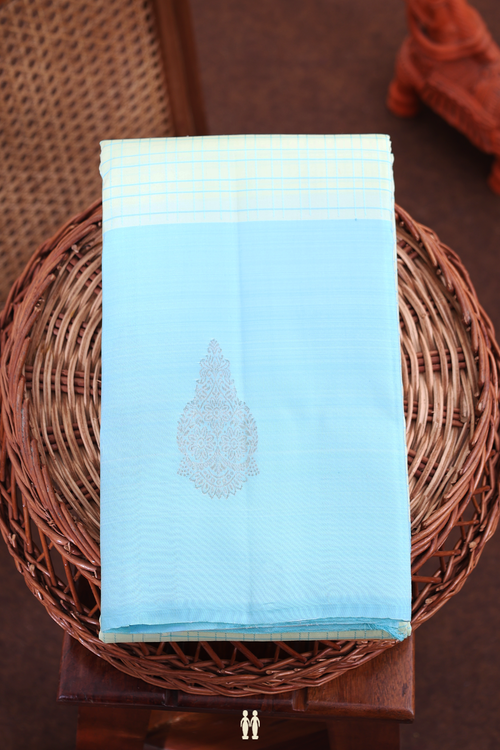 Kanchipuram Silk Saree In Pale Green With Checks Design