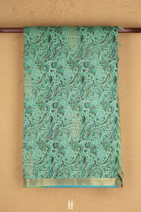 Kanchipuram Silk Saree In Pale Green With Printed Design